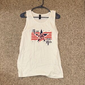 Gildan White Tank Top with Red and Blue Design